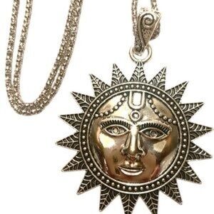 Elegant Silver Sun Face Pendant Necklace